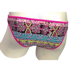Victoria's Secret Bali Embroidery Pink Trim The Strappy Cheeky Swim Bottom XS
